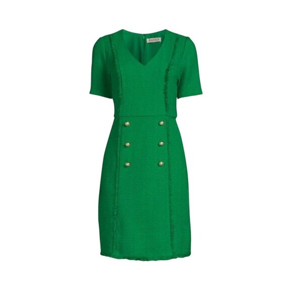 Nanette Lepore Faux Pearl Tweed Sheath Dress Kelly Green Fully Lined Size 12 - Picture 5 of 9